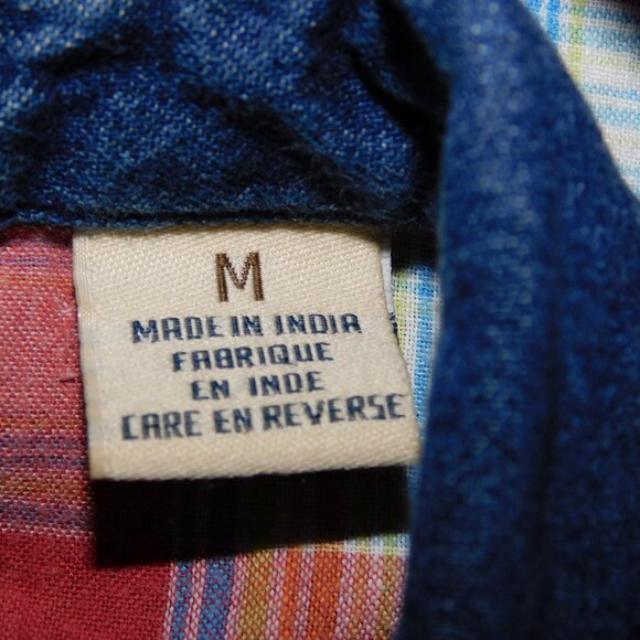 Salt Valley Western Mens M Red Plaid Denim Detail Short Sleeve pearl Snap Shirt - Picture 7 of 12